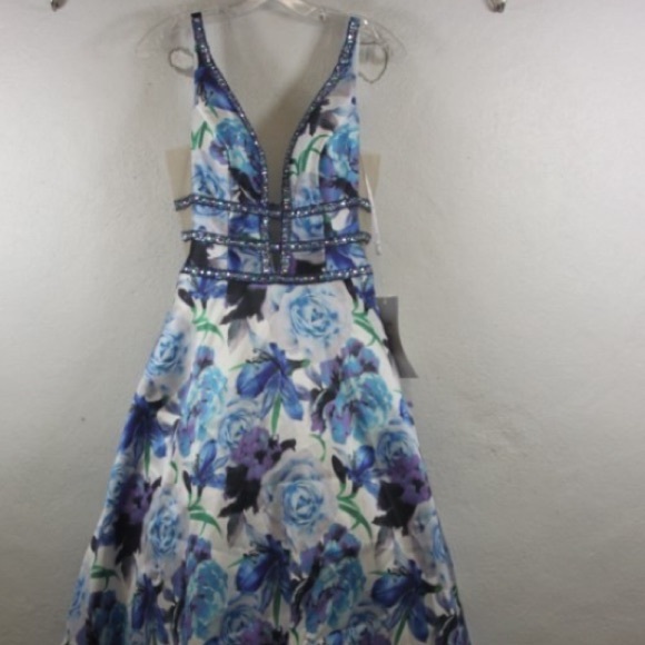 SOLD!!!Nwt Rachel Allan blue floral beaded gown - Picture 3 of 8